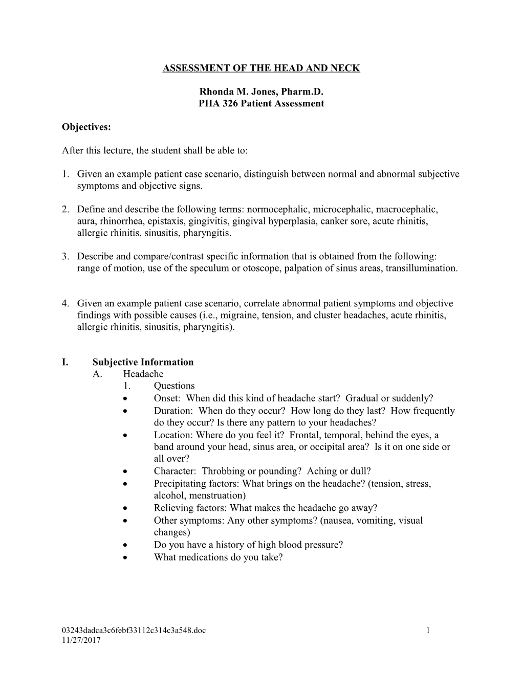 Assessment Of The Nose, Mouth, And Throat