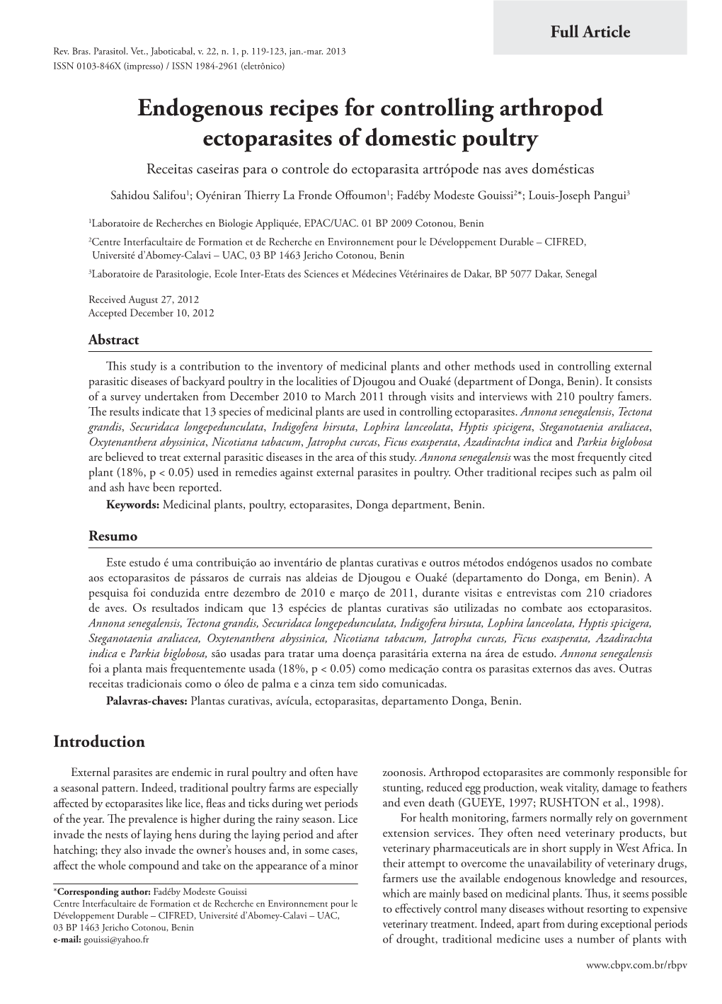 Endogenous Recipes for Controlling Arthropod Ectoparasites of Domestic Poultry