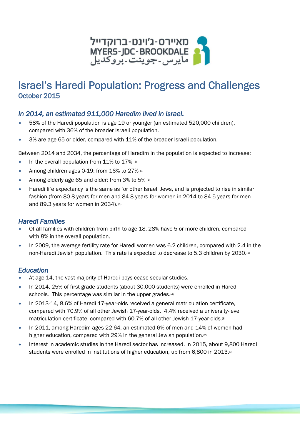 Israel's Haredi Population: Progress and Challenges