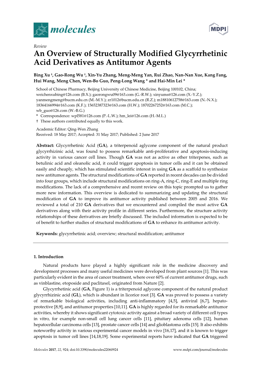 An Overview of Structurally Modified Glycyrrhetinic Acid Derivatives As Antitumor Agents