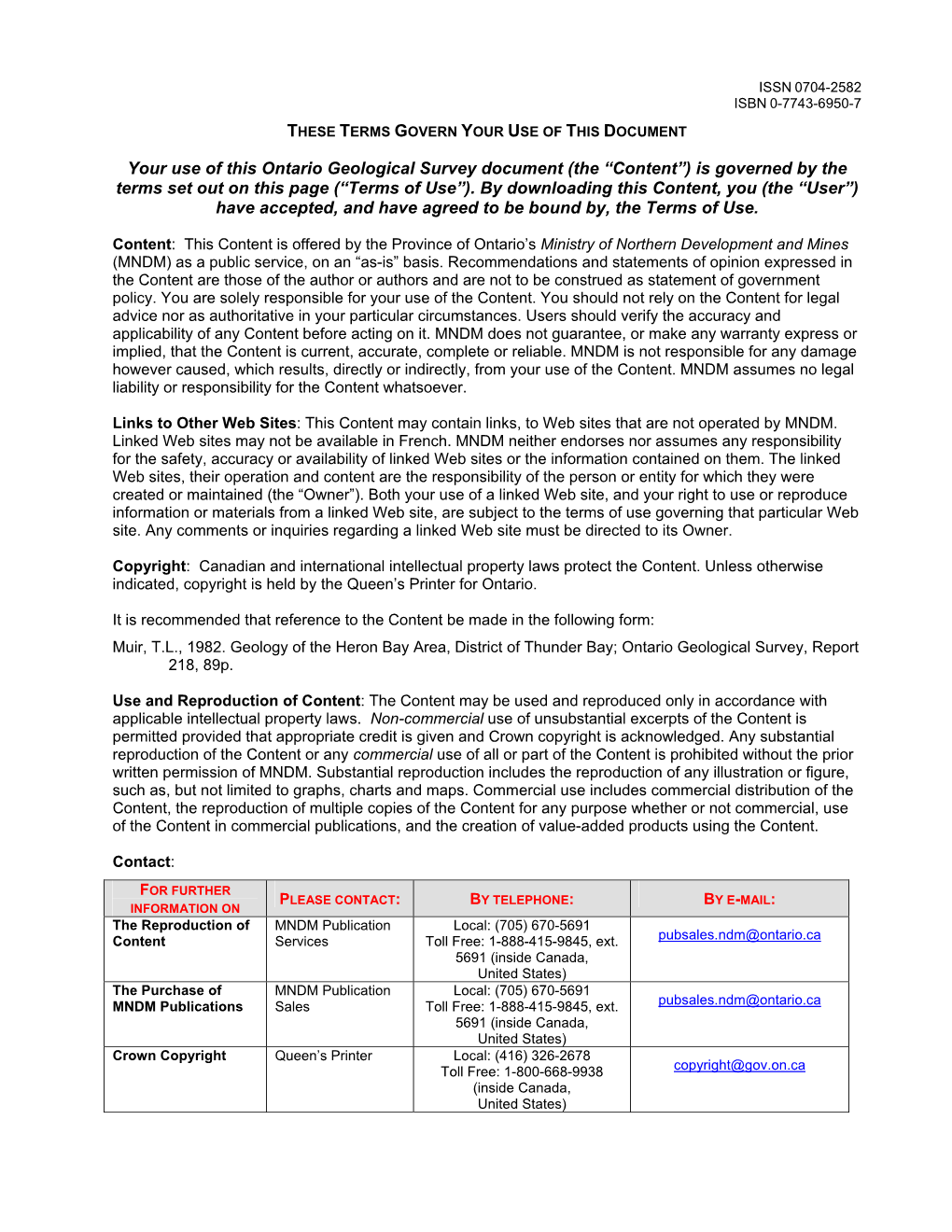 Geology of the Heron Bay Area; District of Thunder