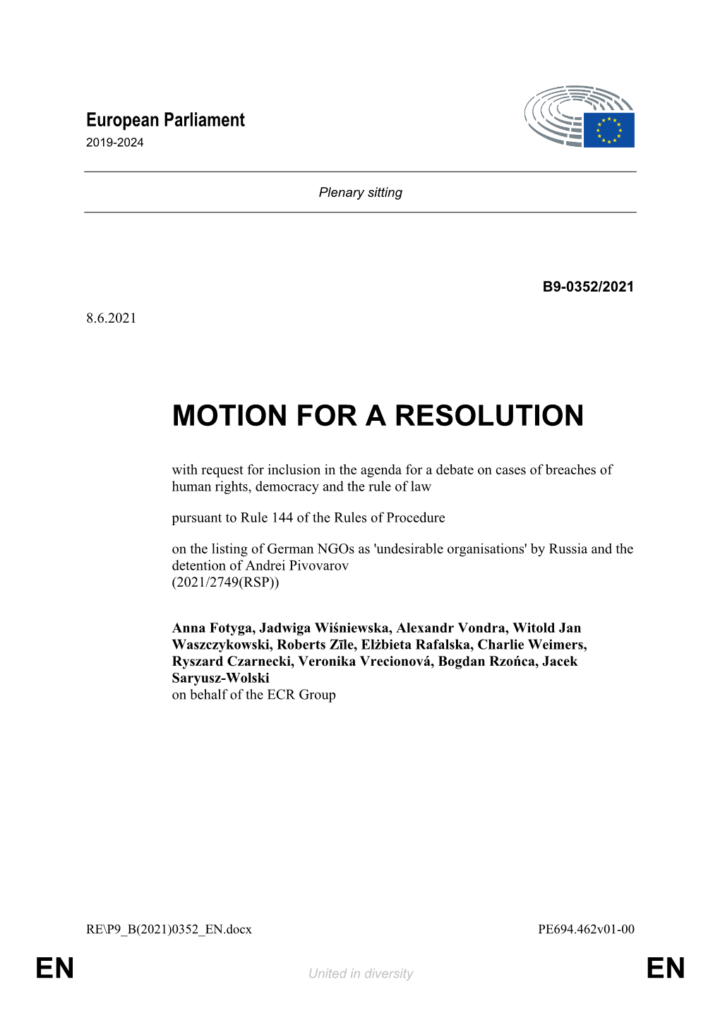 En En Motion for a Resolution