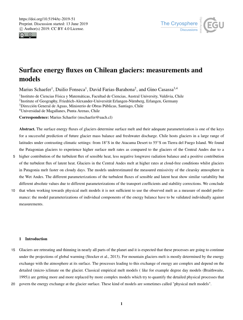 Surface Energy Fluxes on Chilean Glaciers