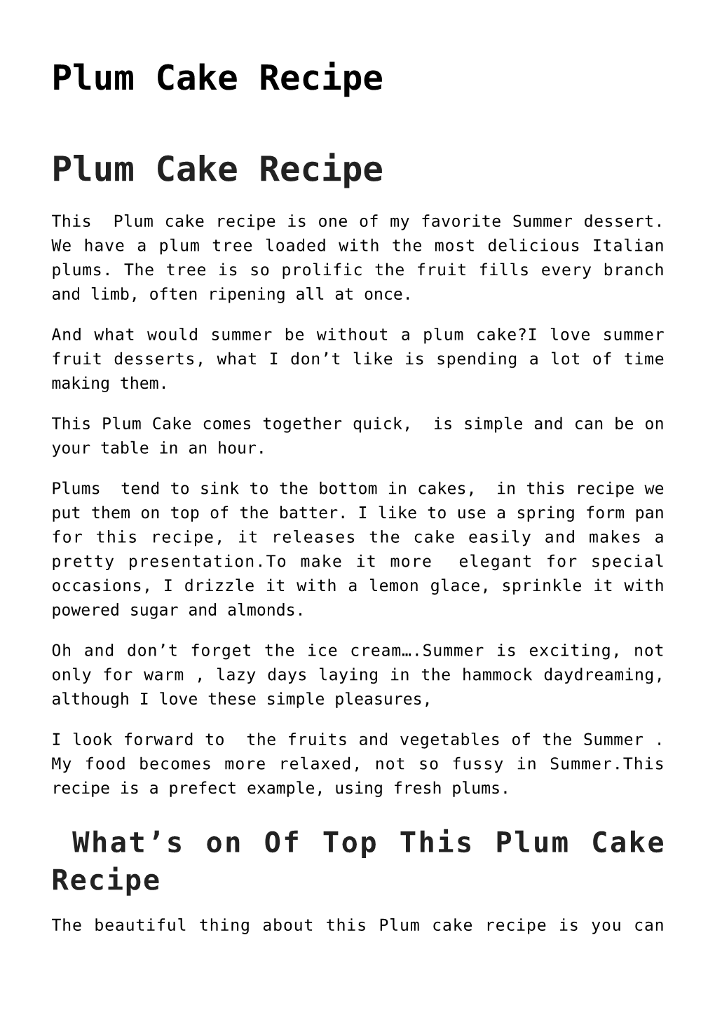 Plum Cake Recipe