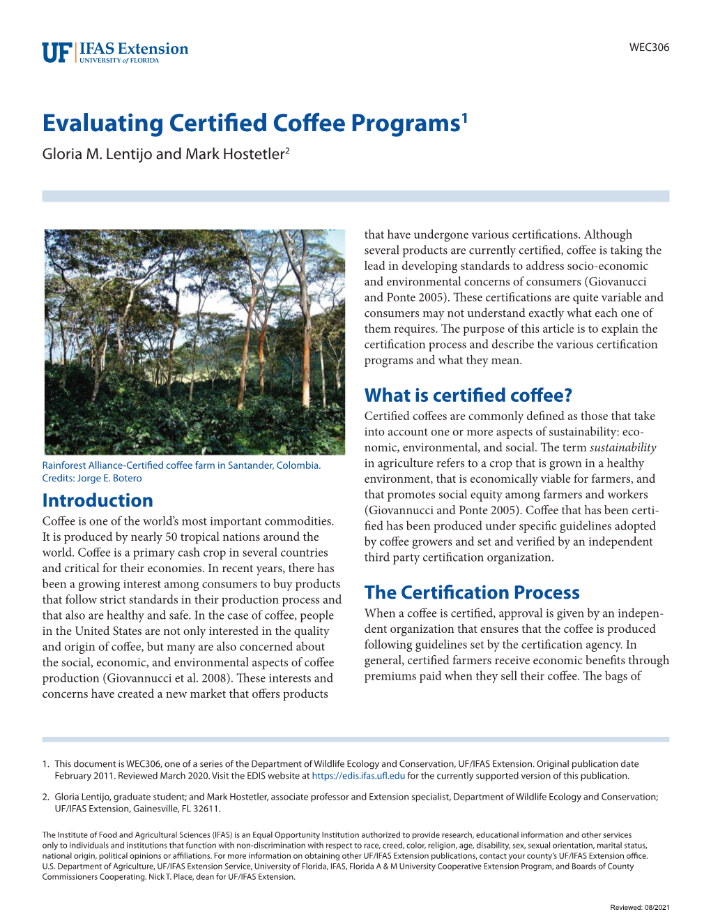 Evaluating Certified Coffee Programs1 Gloria M