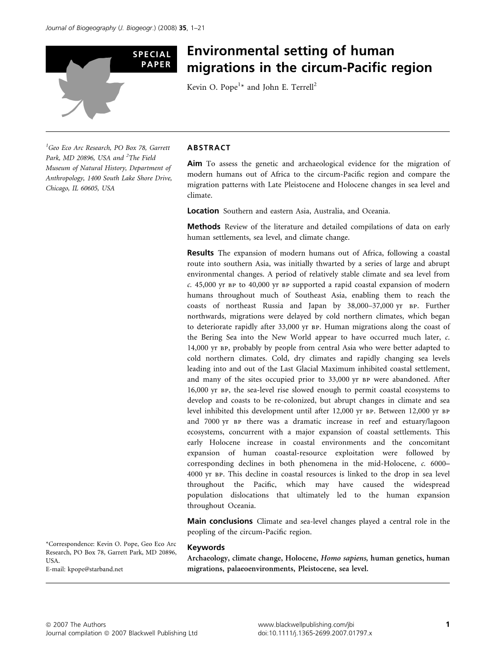 Environmental Setting of Human Migrations in the Circum-Pacific Region