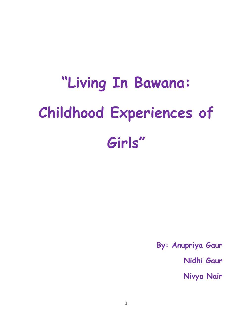 “Living in Bawana: Childhood Experiences of Girls”