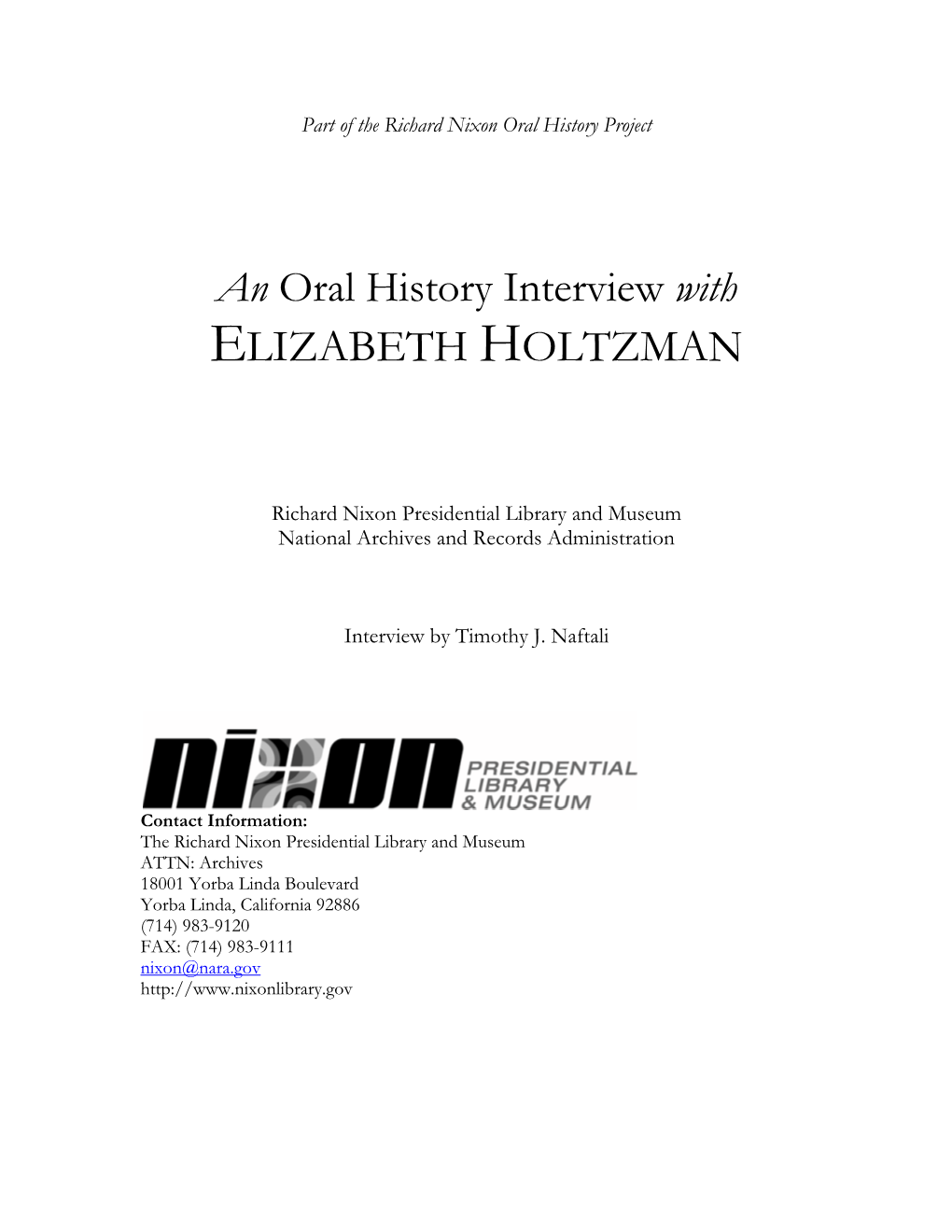 Elizabeth Holtzman Oral History Finding Aid Page 2 of 3