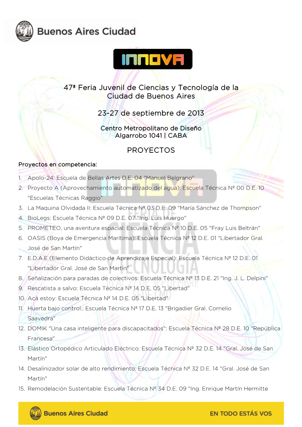47ª Feria Juvenil De Ciencias Y Tecnología De La Ciudad De Buenos Aires