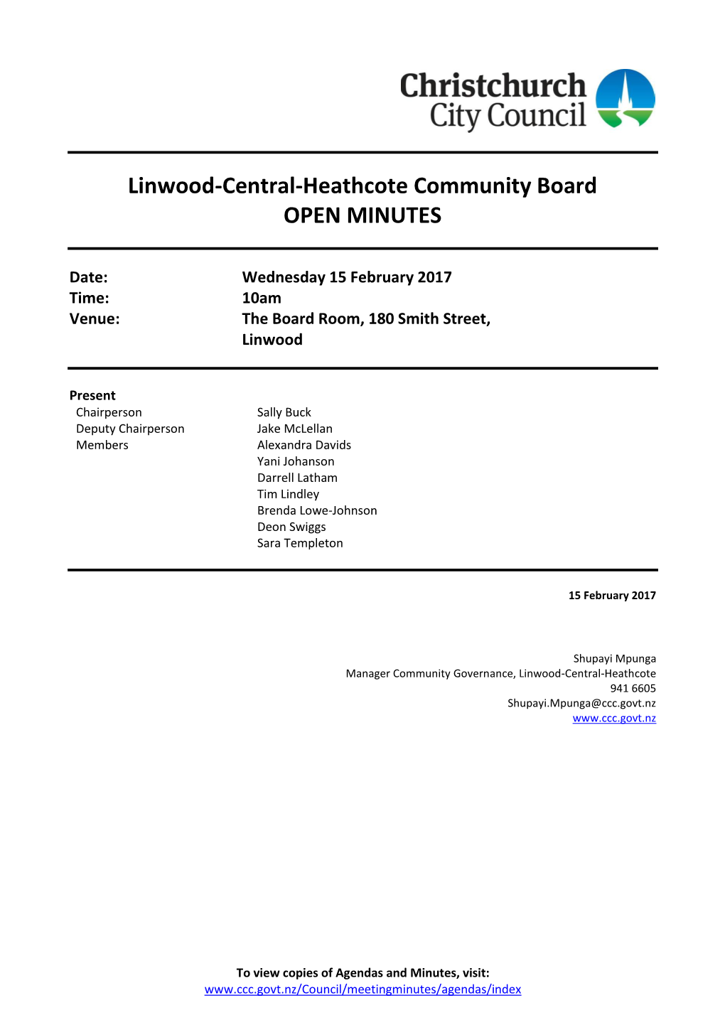Minutes of Linwood-Central-Heathcote