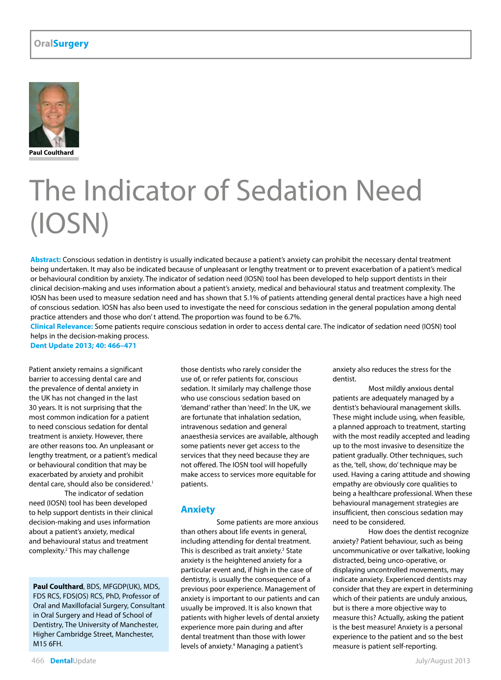 The Indicator of Sedation Need (IOSN)