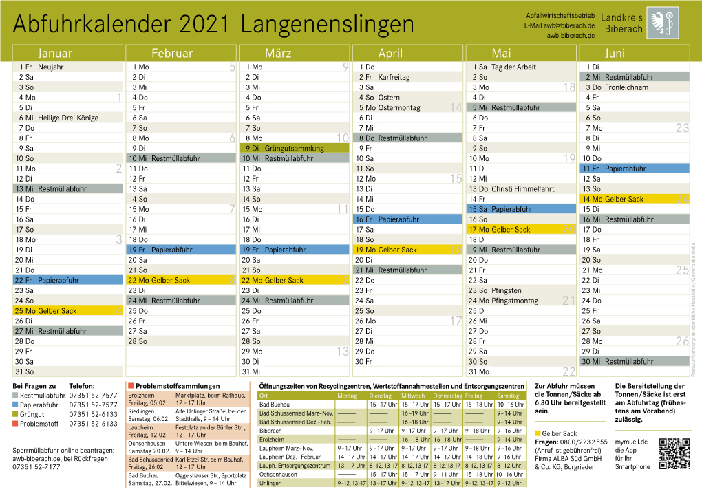 Abfuhrkalender 2021 Langenenslingen