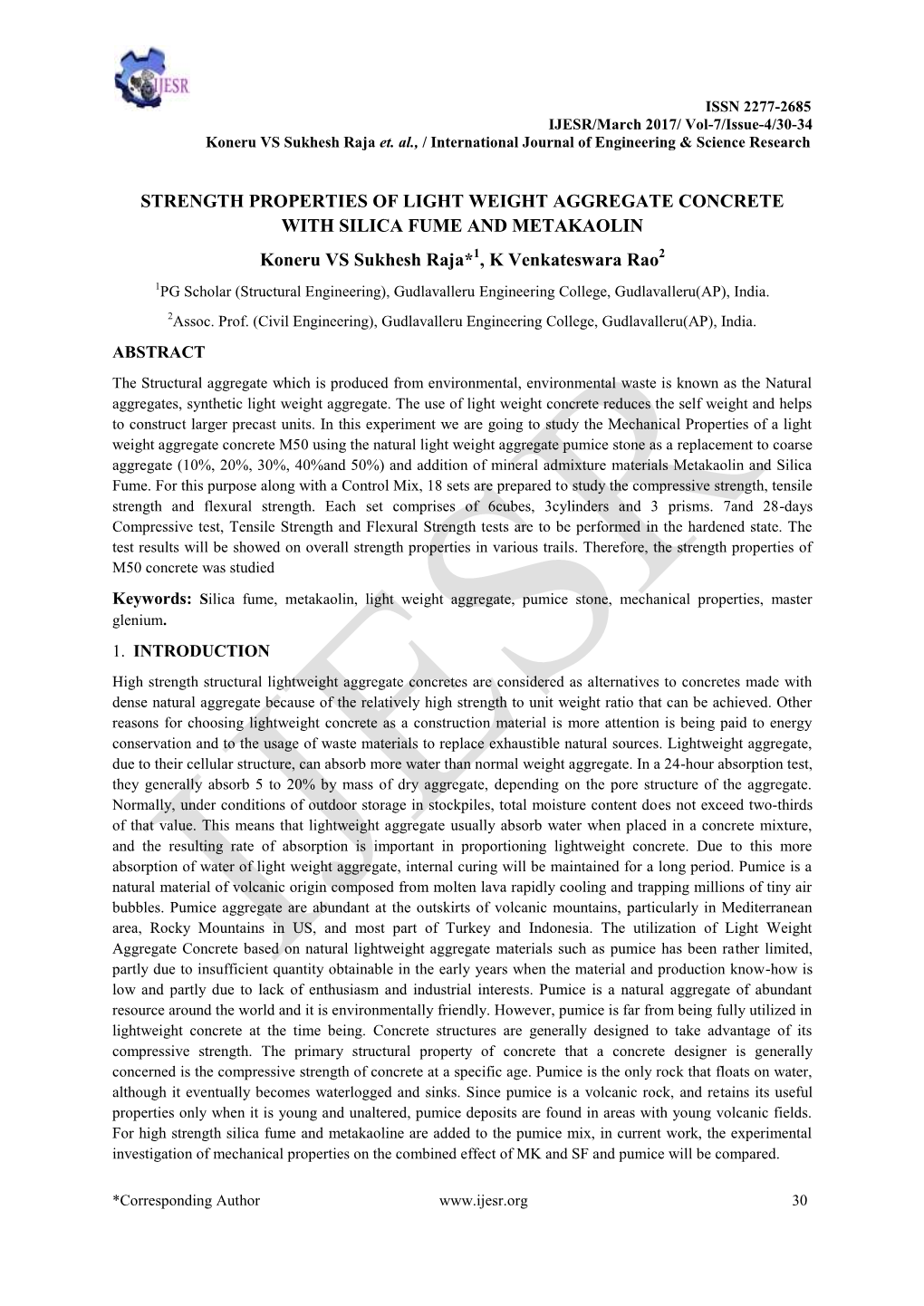 Strength Properties of Light Weight Aggregate