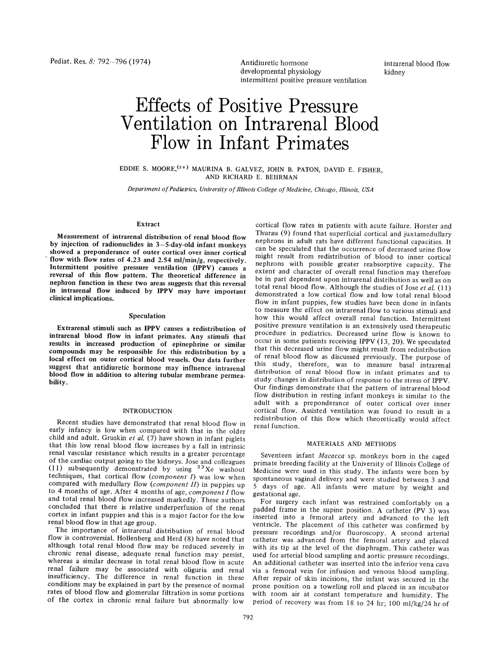 Effects of Positive Pressure Ventilation on Intrarenal Blood Flow in Infant Primates