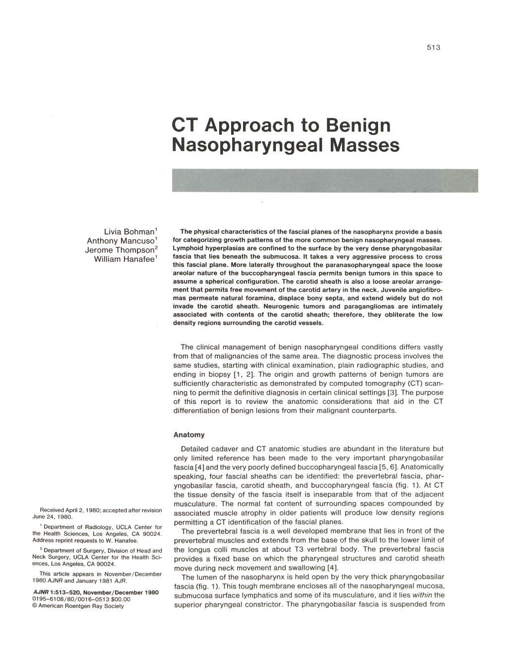 CT Approach to Benign Nasopharyngeal Masses