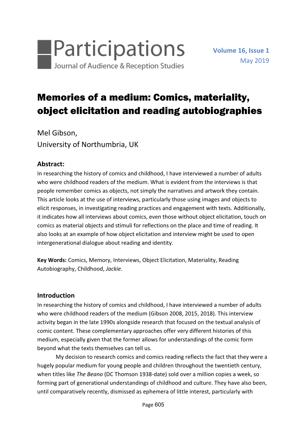 Memories of a Medium: Comics, Materiality, Object Elicitation and Reading Autobiographies