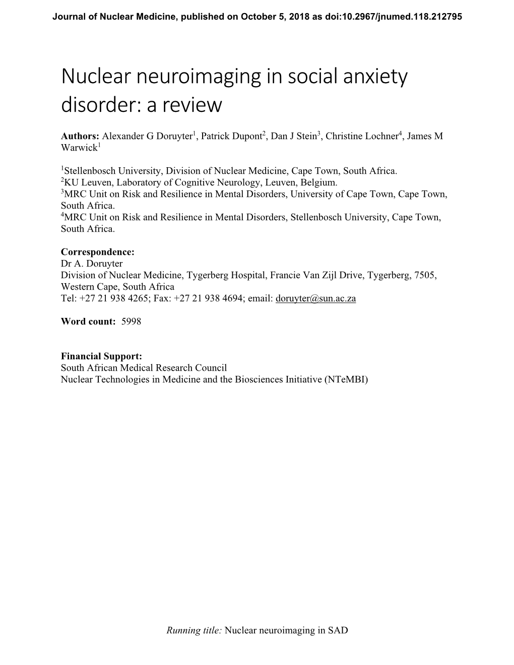 Nuclear Neuroimaging in Social Anxiety Disorder: a Review