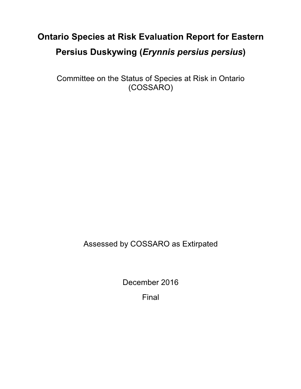 COSSARO Candidate V, T, E Species Evaluation Form