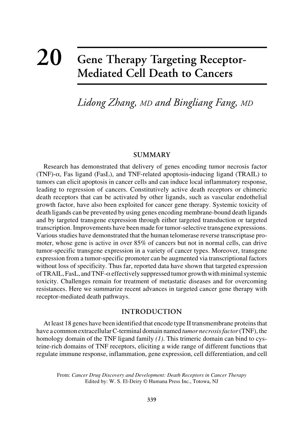 20 Gene Therapy Targeting Receptor- Mediated Cell Death to Cancers