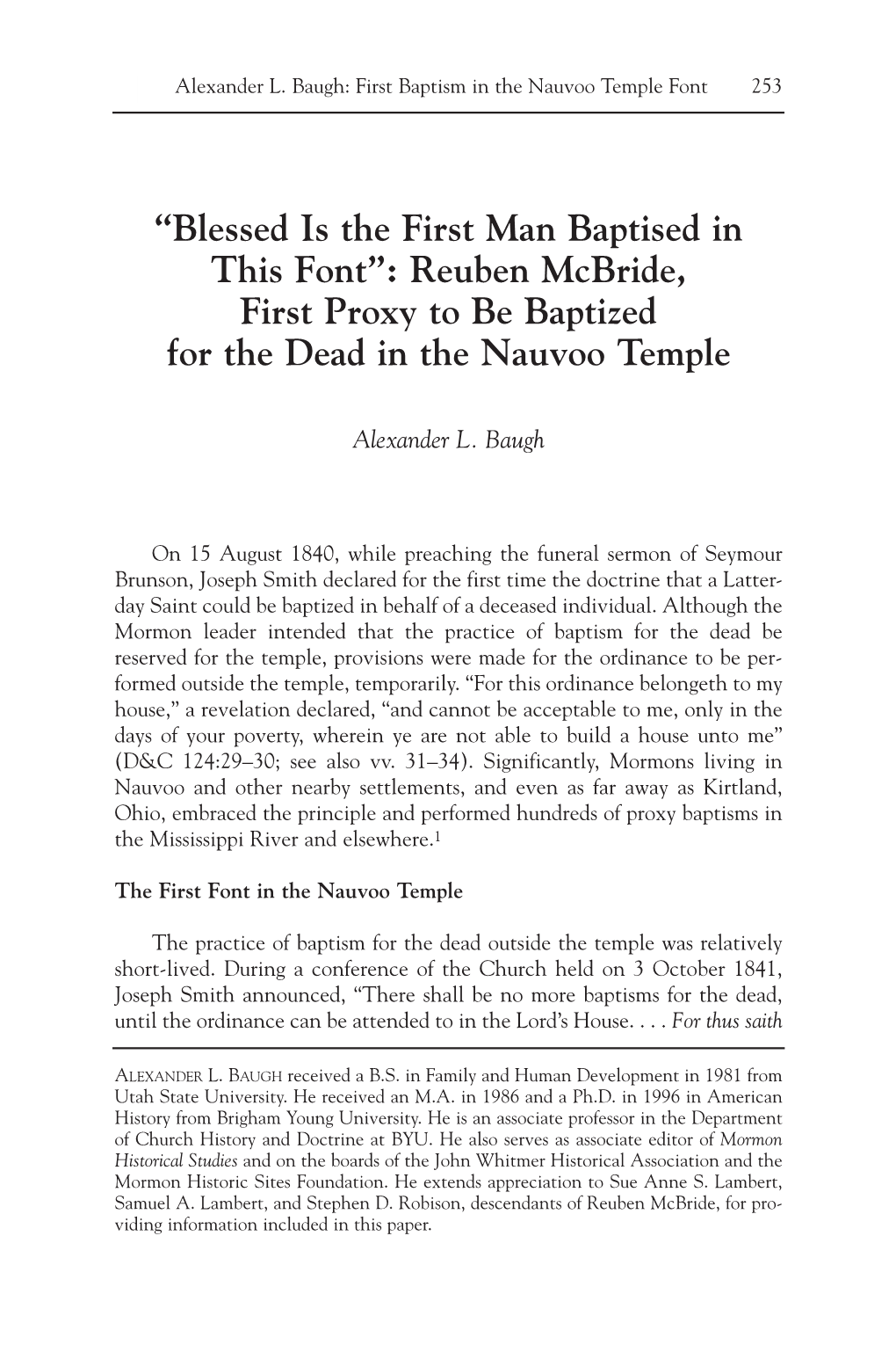 Reuben Mcbride, First Proxy to Be Baptized for the Dead in the Nauvoo Temple