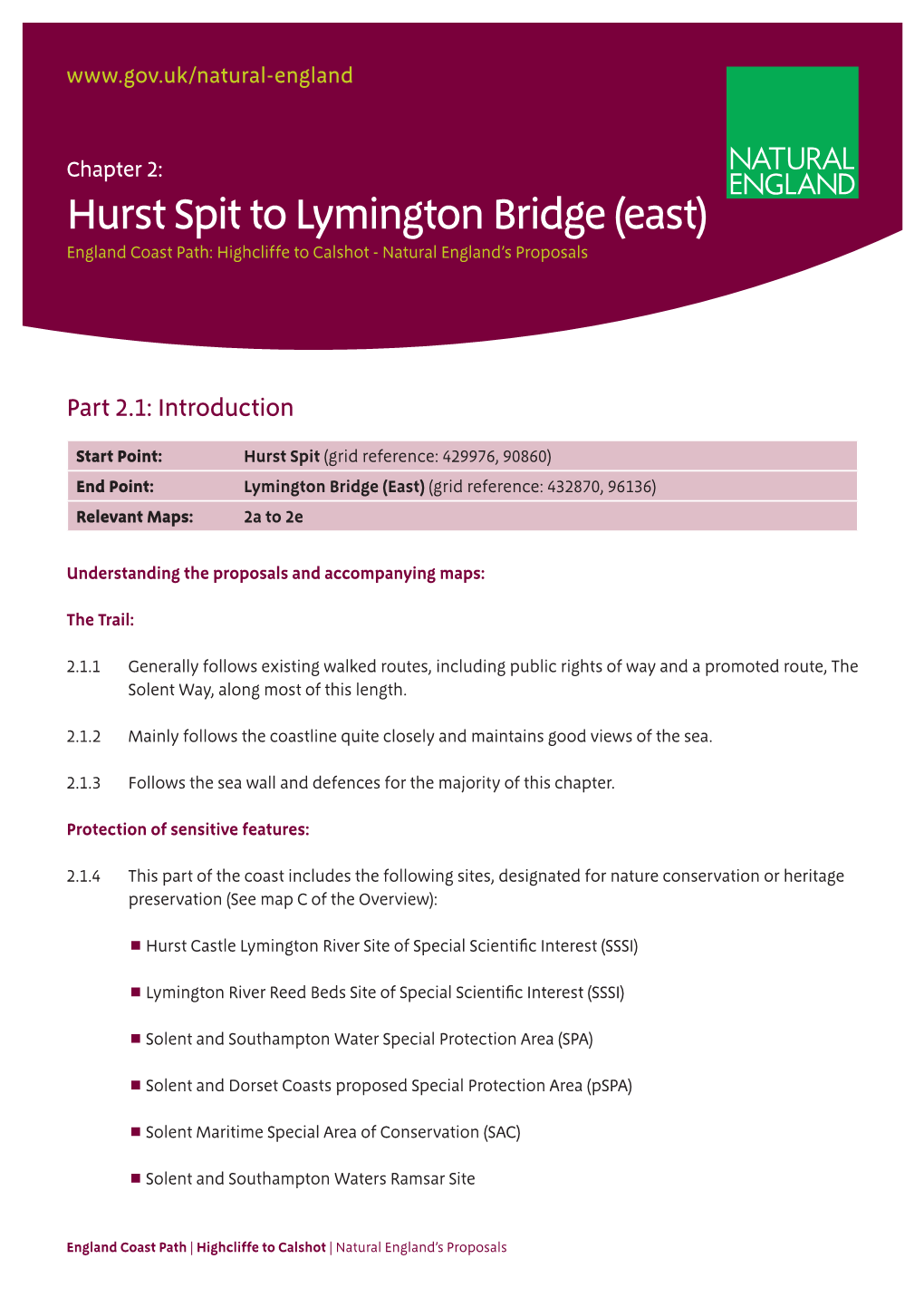 Hurst Spit to Lymington Bridge (East) England Coast Path: Highcliffe to Calshot - Natural England’S Proposals