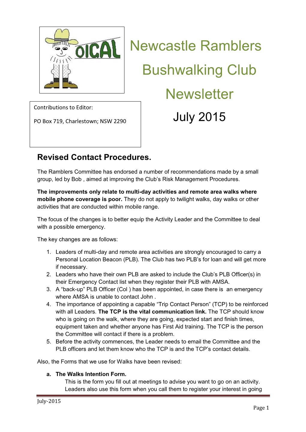 Newcastle Ramblers Bushwalking Club Newsletter