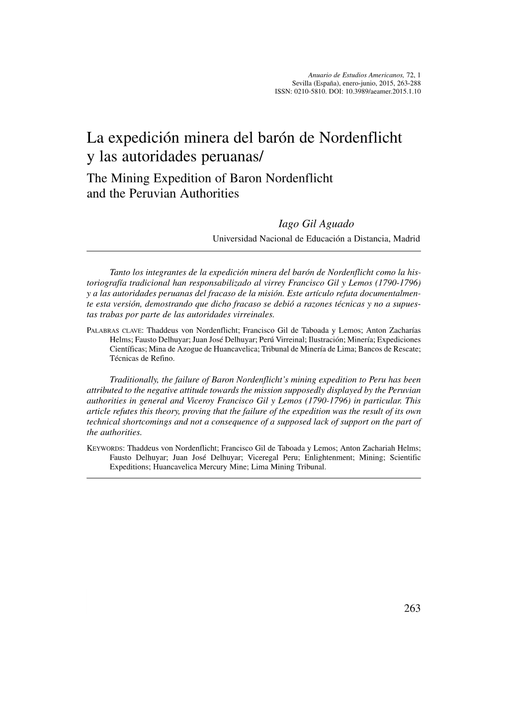 La Expedición Minera Del Barón De Nordenflicht Y Las Autoridades Peruanas/ the Mining Expedition of Baron Nordenflicht and the Peruvian Authorities