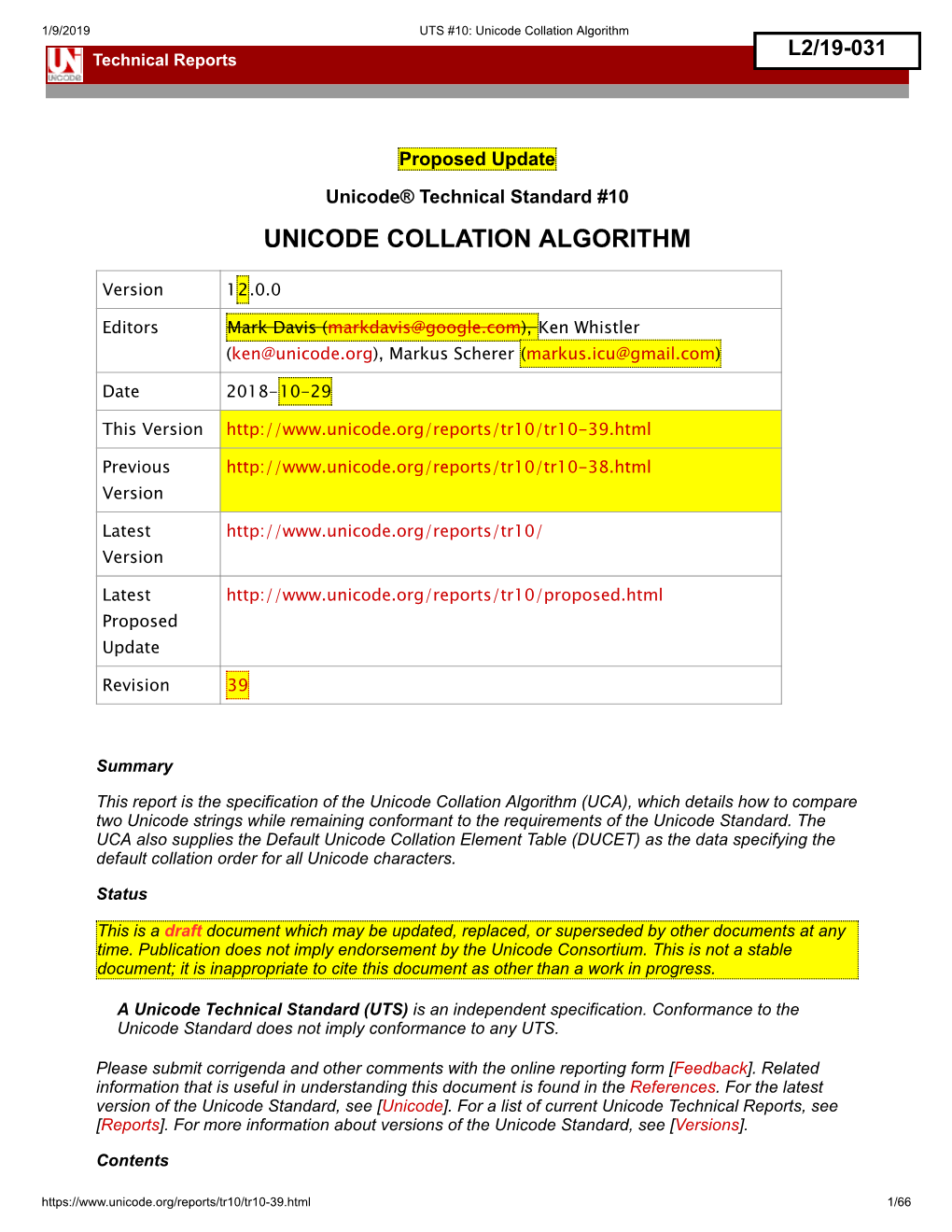 Unicode Collation Algorithm Technical Reports