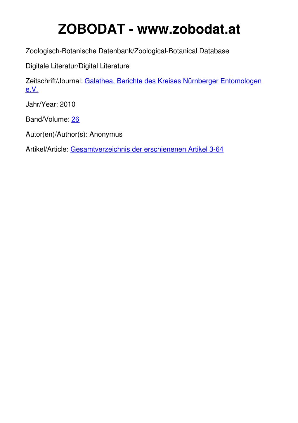 Gesamtverzeichnis Der Erschienenen Artikel 3-64 Gesamtverzeichnis©Kreis Nürnberger Entomologen; Der Erschienenen Download Unter Artikel