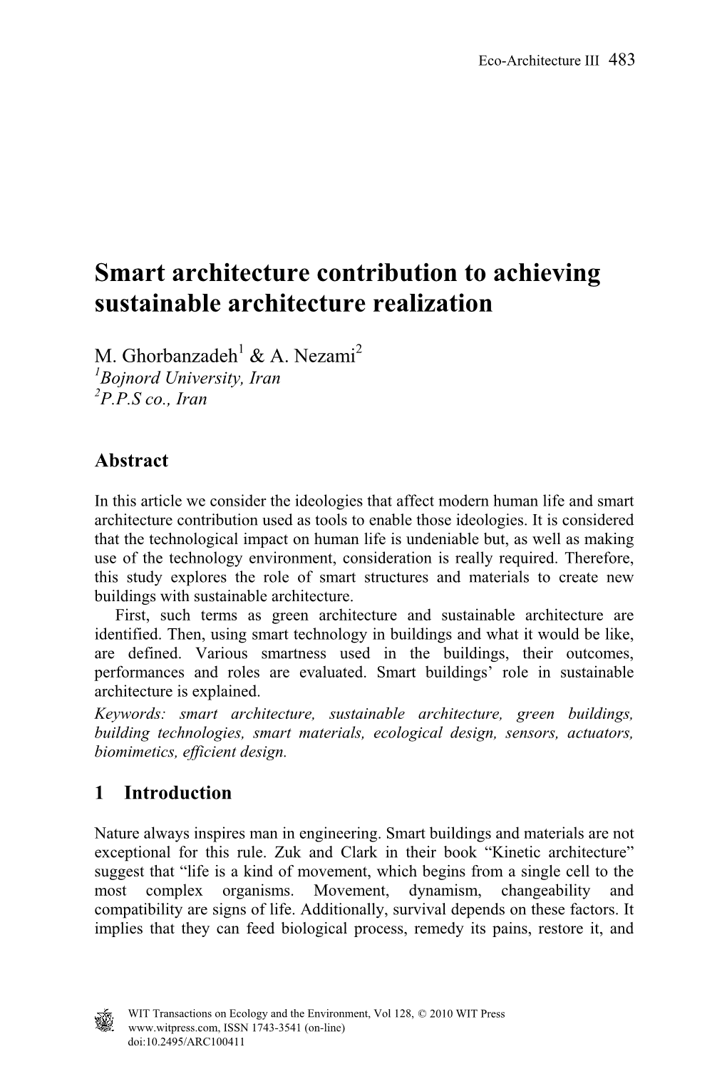 Smart Architecture Contribution to Achieving Sustainable Architecture Realization