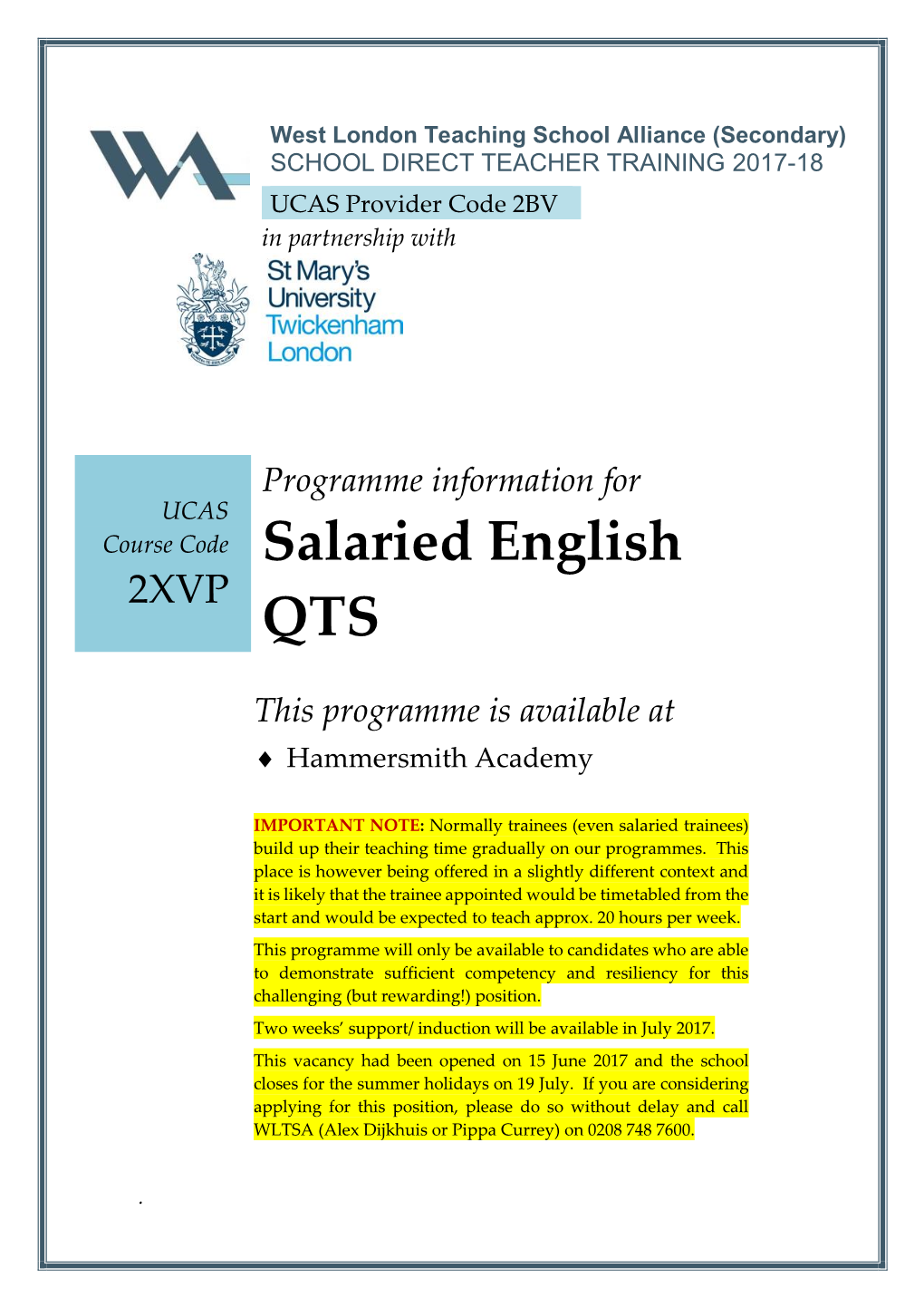 Salaried English 2XVP QTS