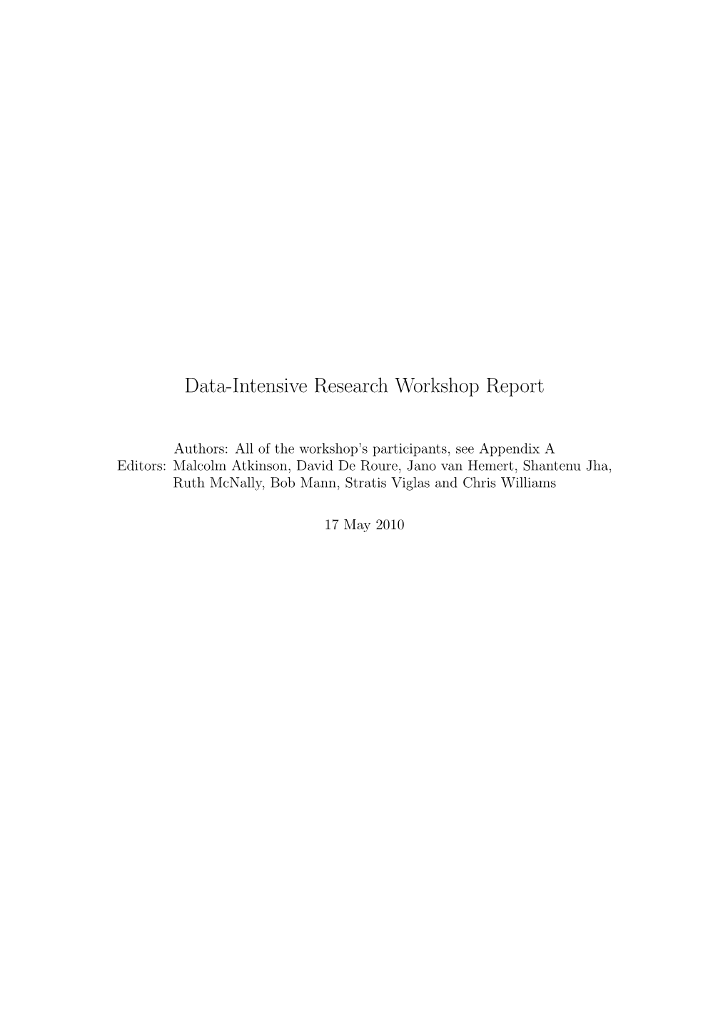 Data-Intensive Research Workshop Report