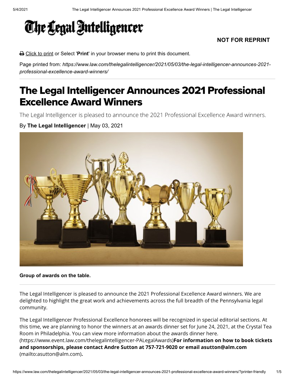 The Legal Intelligencer's Professional Excellence Awards