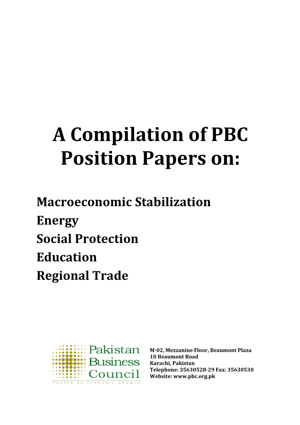 A Compilation of PBC Position Papers On
