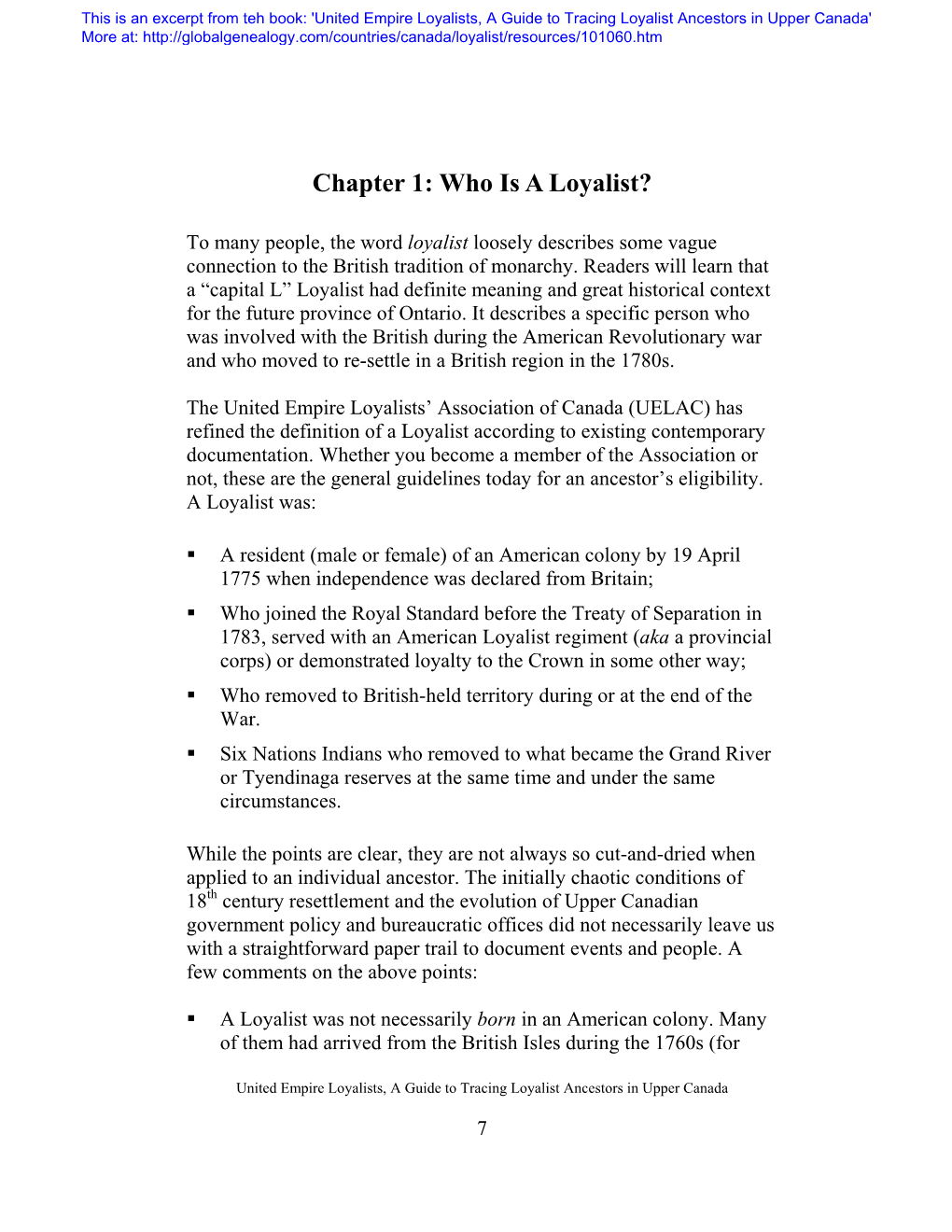 Who Is a Loyalist? Chapter 1: Who Is a Loyalist?