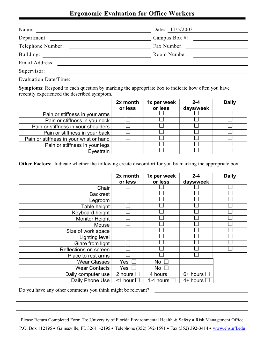 Ergonomic Evaluation for Office Workers