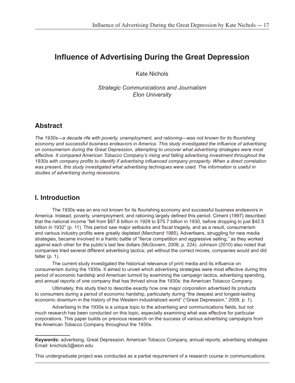 Influence of Advertising During the Great Depression by Kate Nichols— 17