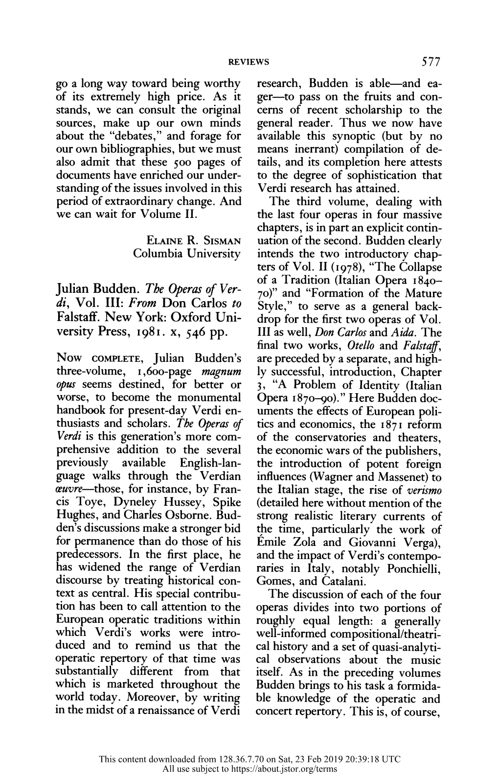 Di, Vol. III: from Don Carlos to Versity Press, 1981. X, 546 Pp. Now COMPLETE, Julian Budden's Previously Available English-Lan