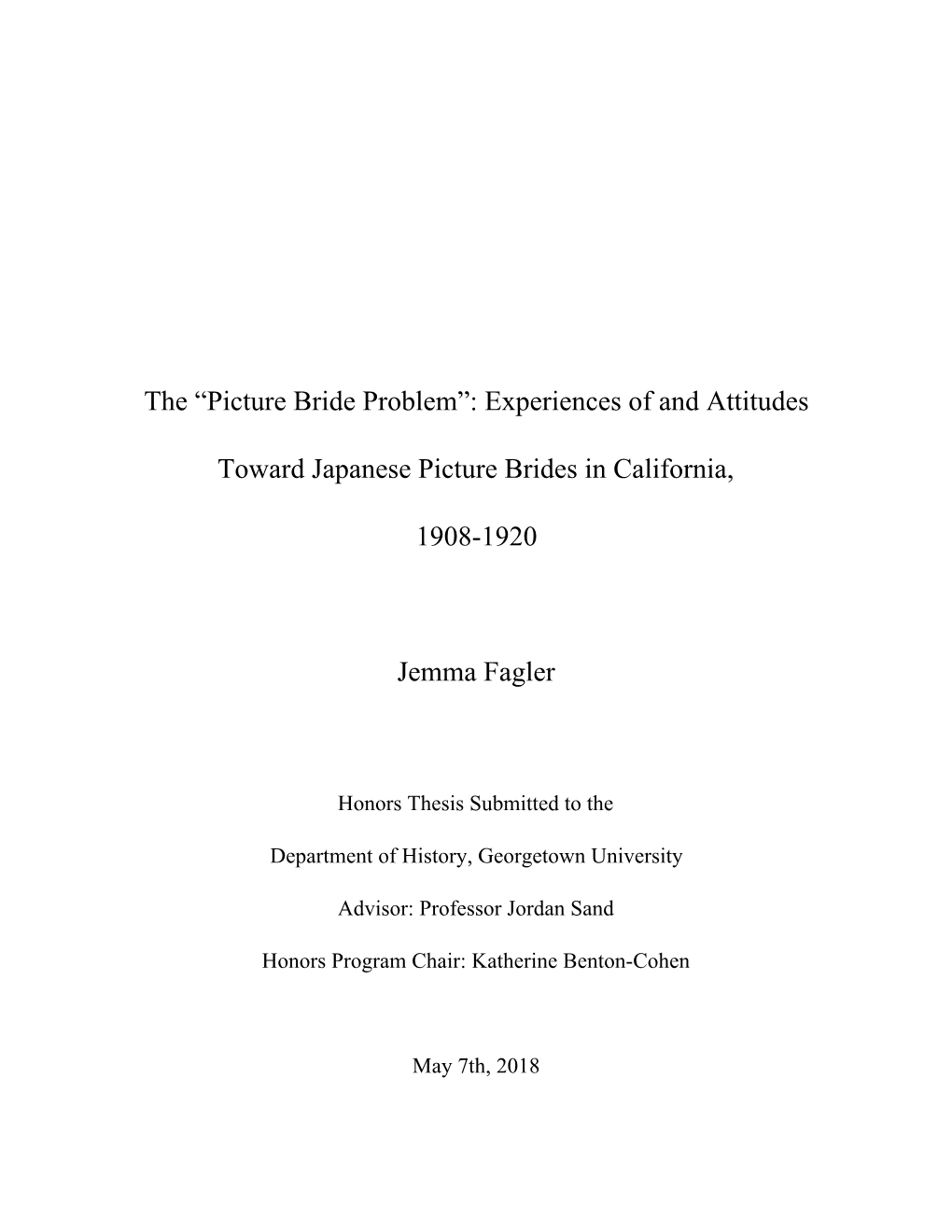 Picture Bride Problem”: Experiences of and Attitudes