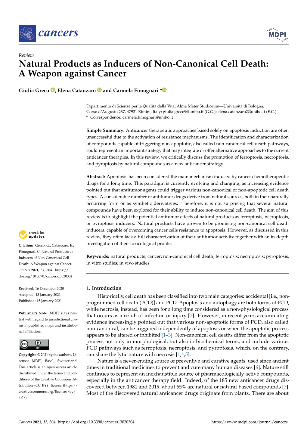 Natural Products As Inducers of Non-Canonical Cell Death: a Weapon Against Cancer