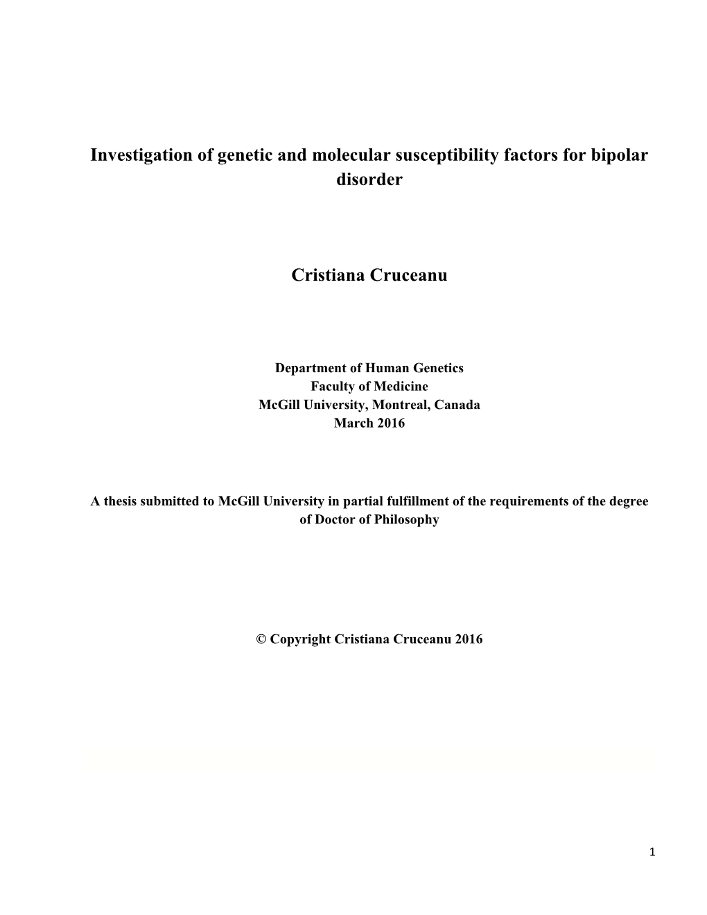 Investigation of Genetic and Molecular Susceptibility Factors for Bipolar Disorder