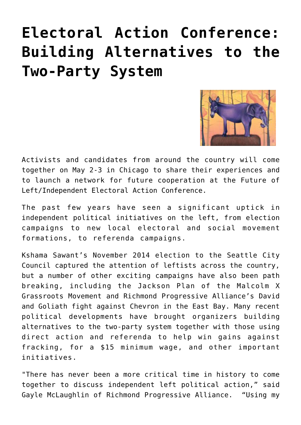 Electoral Action Conference: Building Alternatives to the Two-Party System