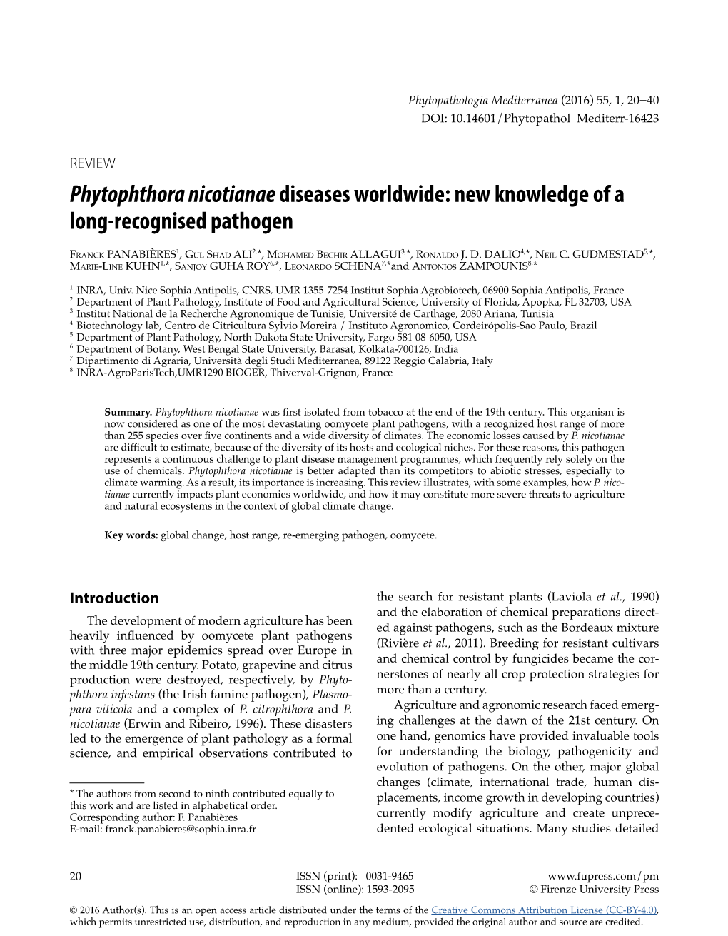 Phytophthora Nicotianae Diseases Worldwide: New Knowledge of a Long-Recognised Pathogen