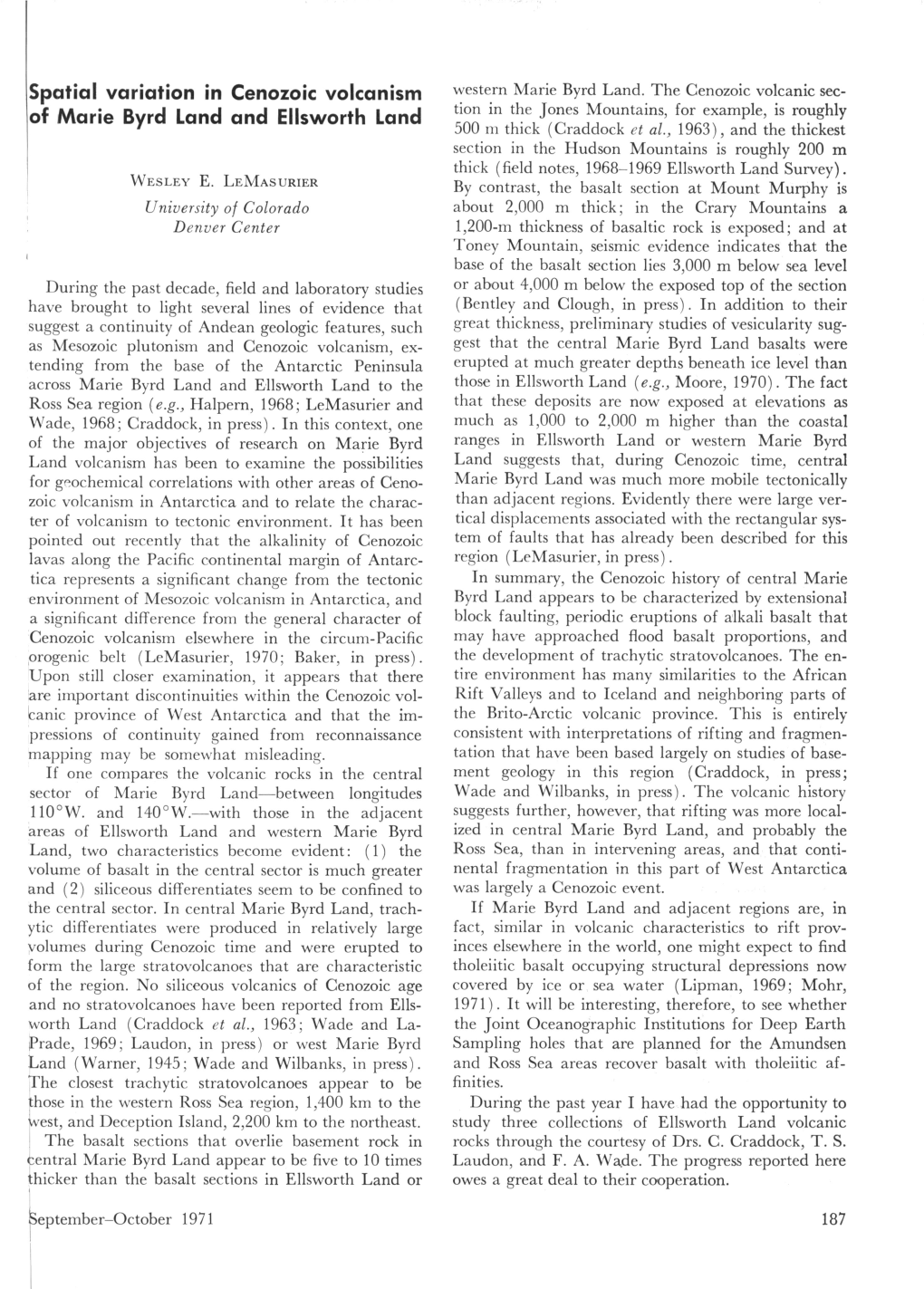 Spatial Variation in Cenozoic Volcanism of Marie Byrd Land and Ellsworth Land