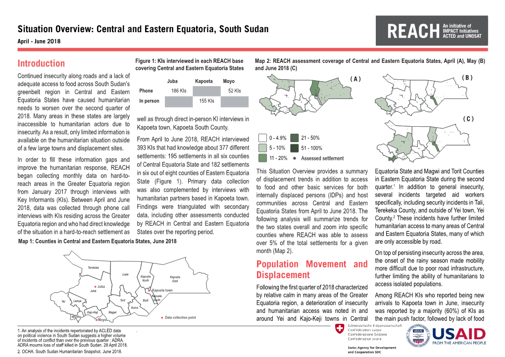 Situation Overview: Central and Eastern Equatoria, South Sudan April - June 2018