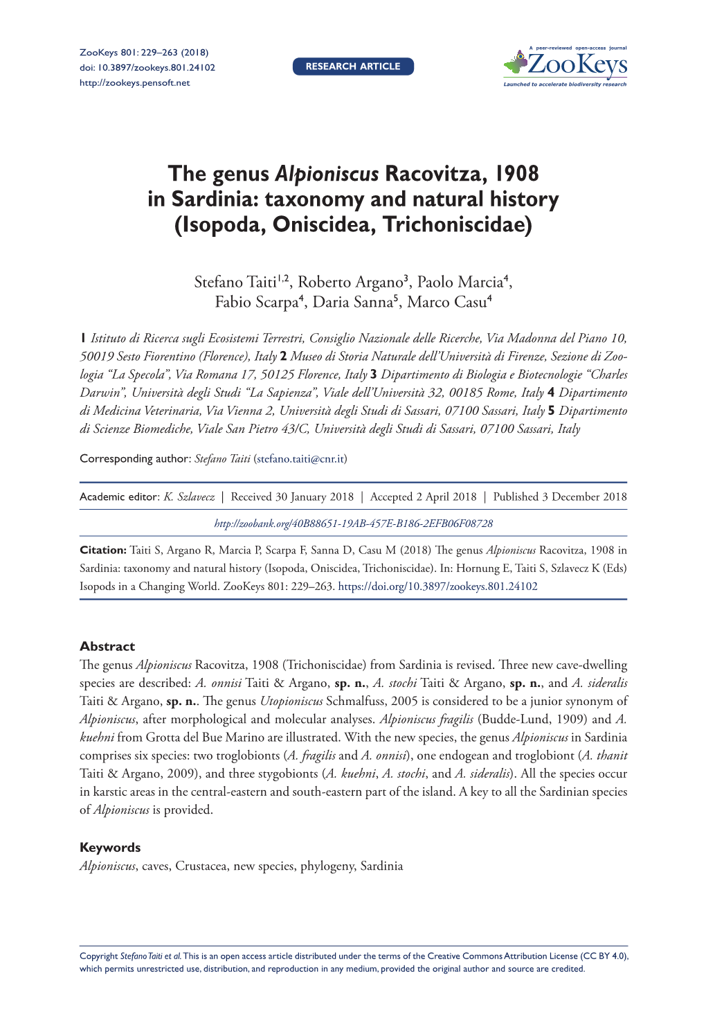 The Genus Alpioniscus Racovitza, 1908 in Sardinia: Taxonomy and Natural History (Isopoda, Oniscidea, Trichoniscidae)