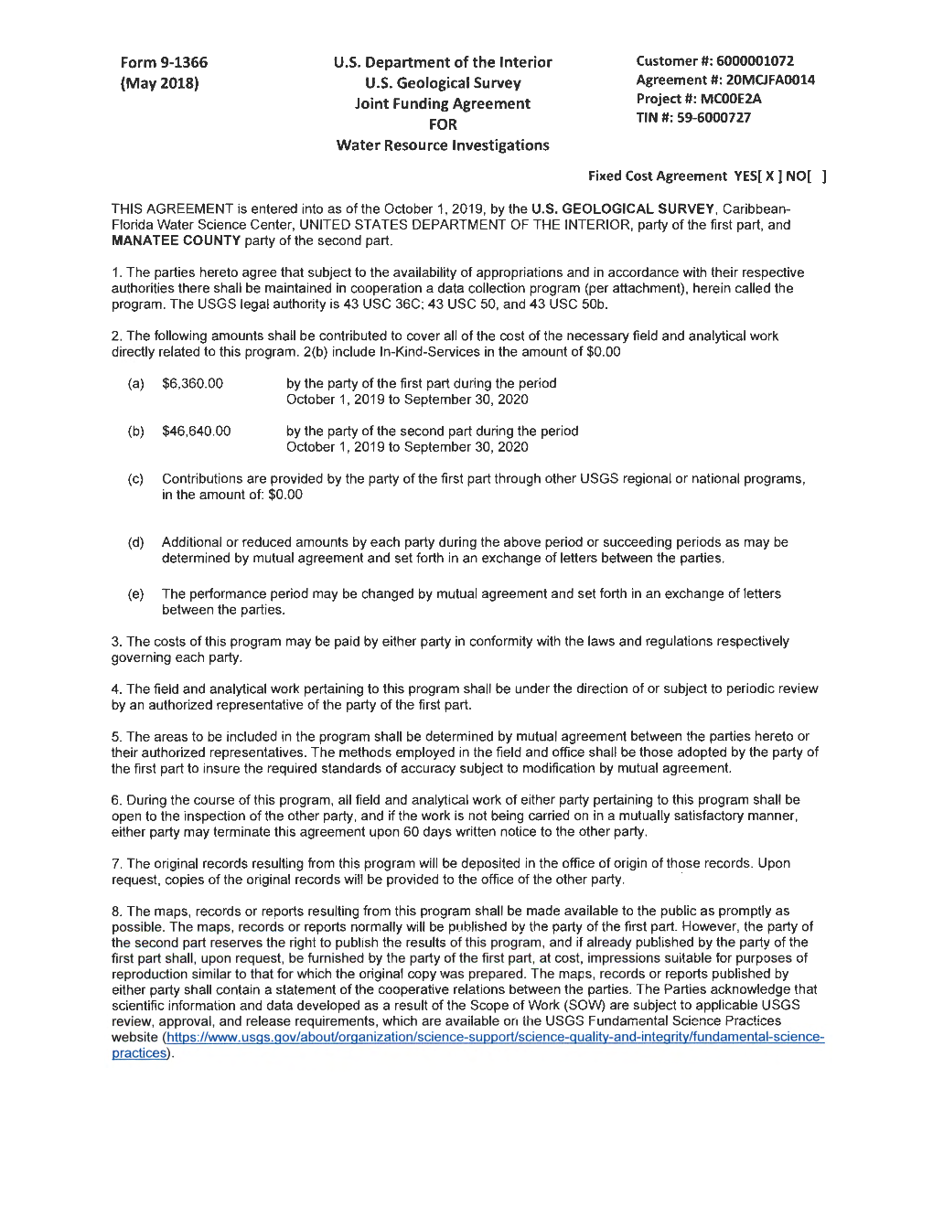 US Department of the Interior US Geological Survey Joint Funding