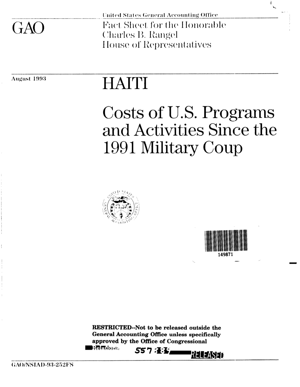 Haiti, Costs of U.S. Programs and Activities Since the 1991 Military Coup