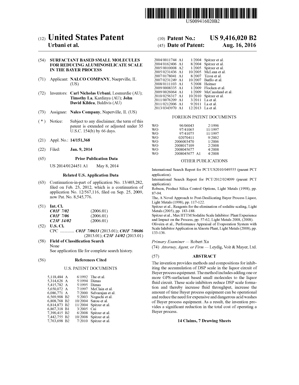 (12) United States Patent (10) Patent No.: US 9.416,020 B2 Urbani Et Al