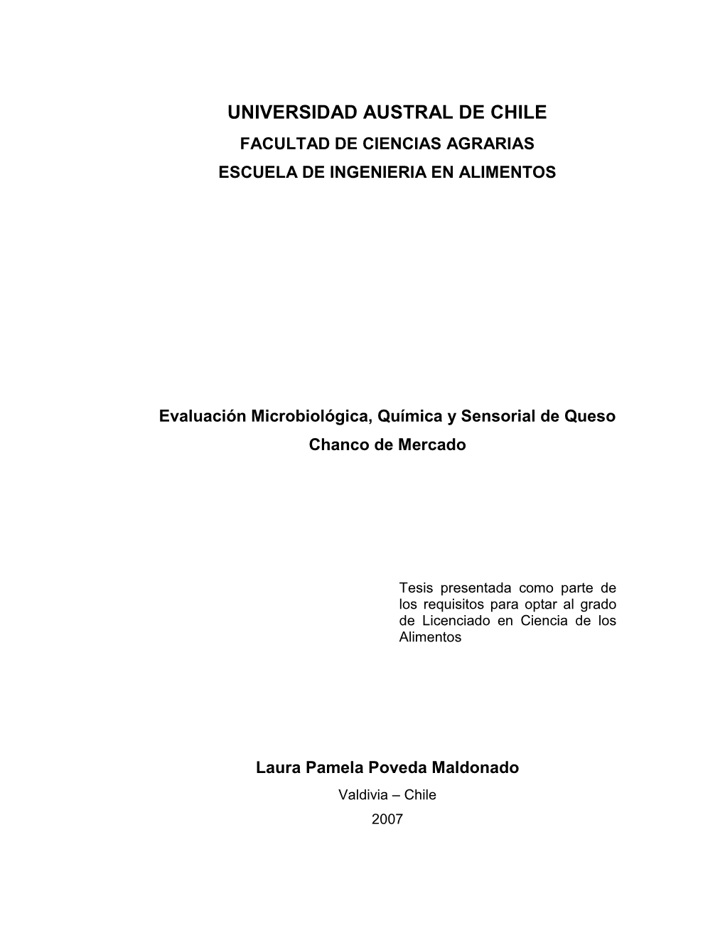 Universidad Austral De Chile Facultad De Ciencias Agrarias Escuela De Ingenieria En Alimentos